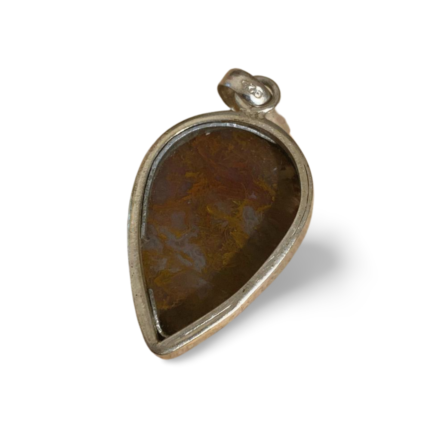 ORANGE MOSS AGATE SILVER REVERSE TEARDROP PENDANT