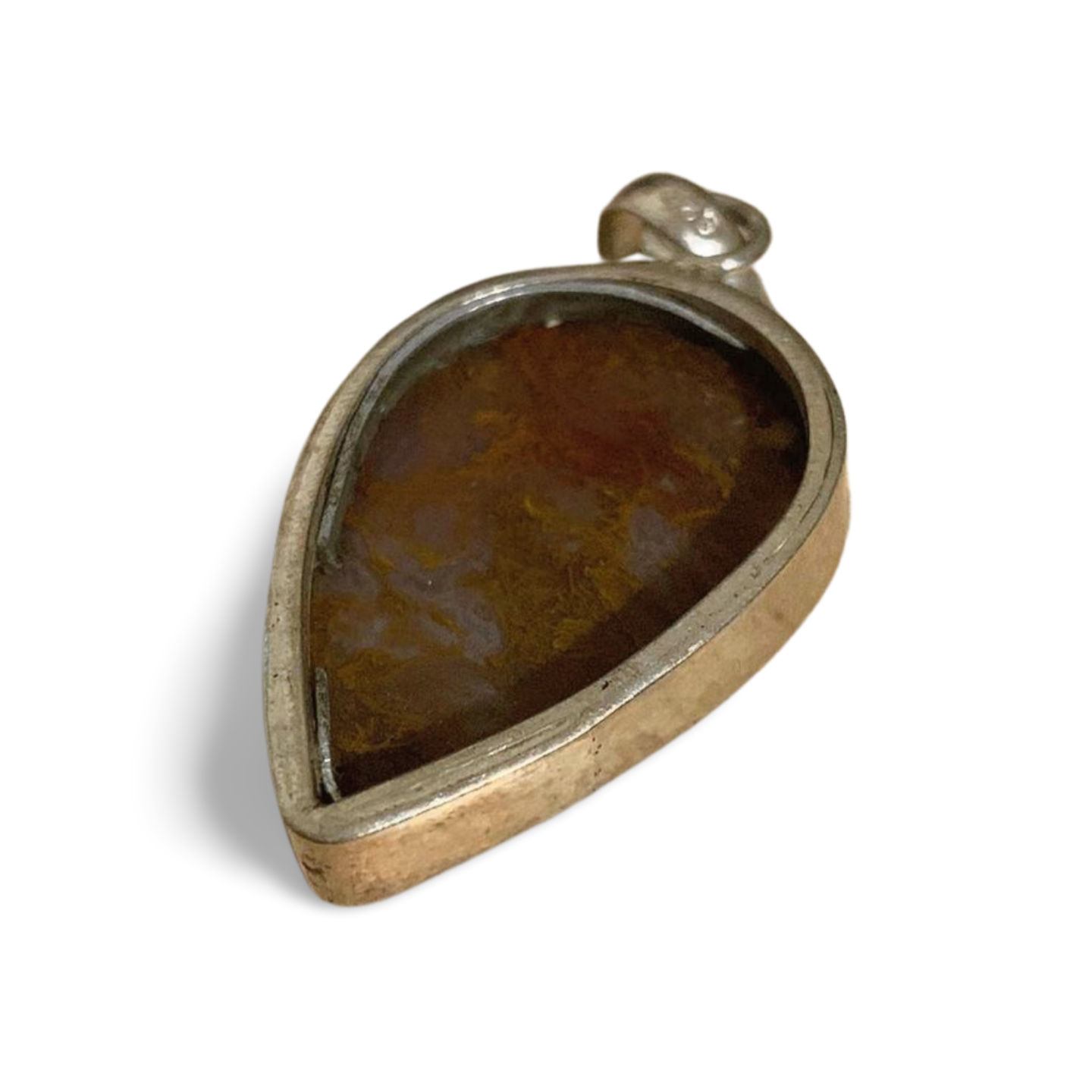 ORANGE MOSS AGATE SILVER REVERSE TEARDROP PENDANT