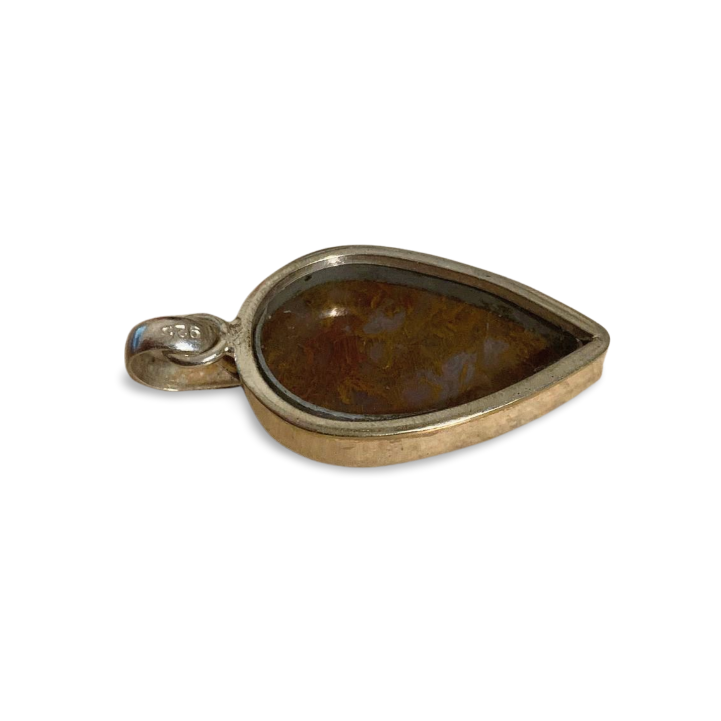 ORANGE MOSS AGATE SILVER REVERSE TEARDROP PENDANT