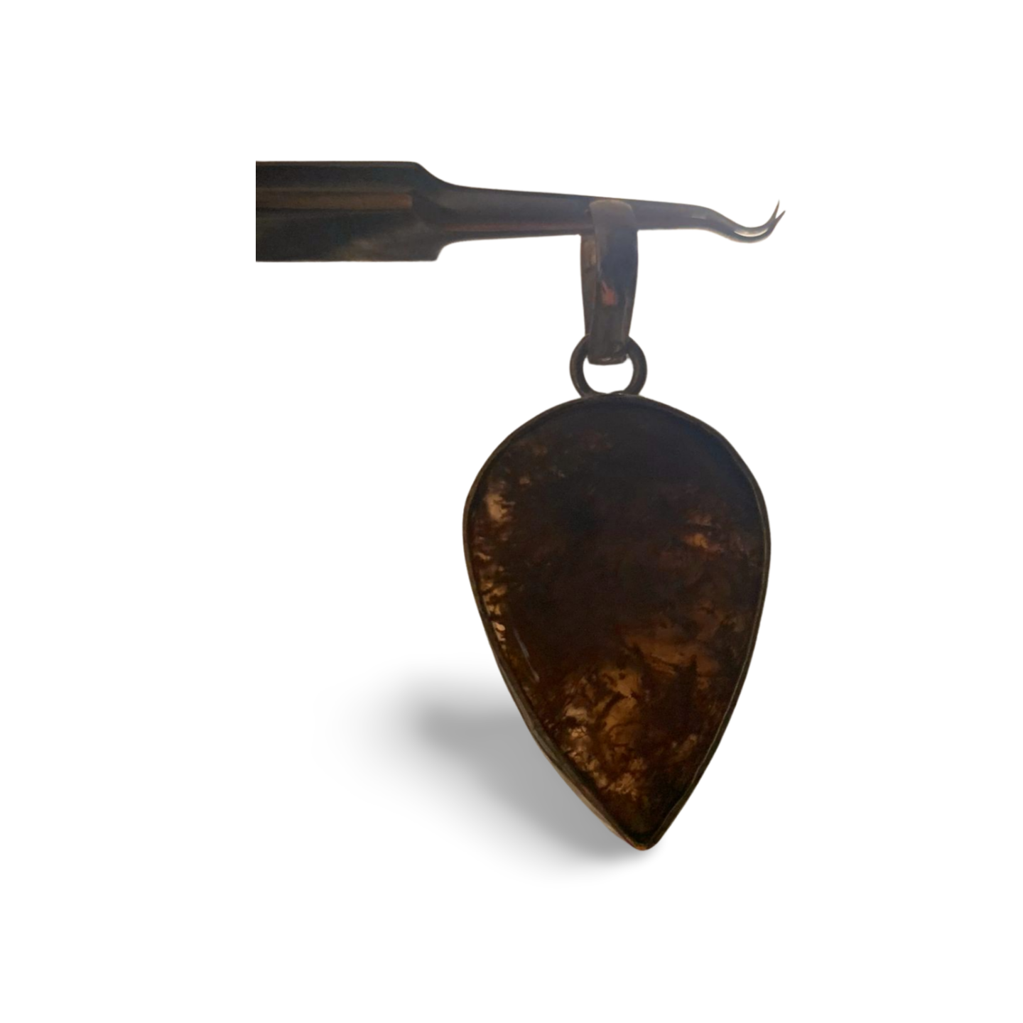 ORANGE MOSS AGATE SILVER REVERSE TEARDROP PENDANT