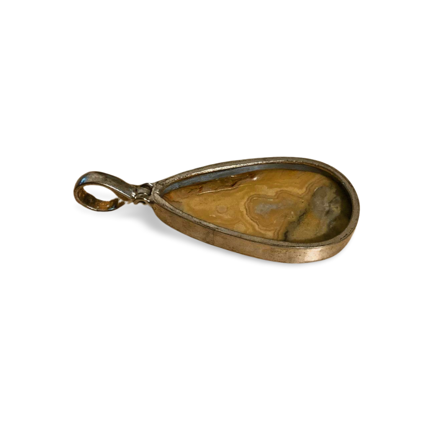 YELLOW MEXICAN CRAZY LACE AGATE TEARDROP SILVER SWING PENDANT