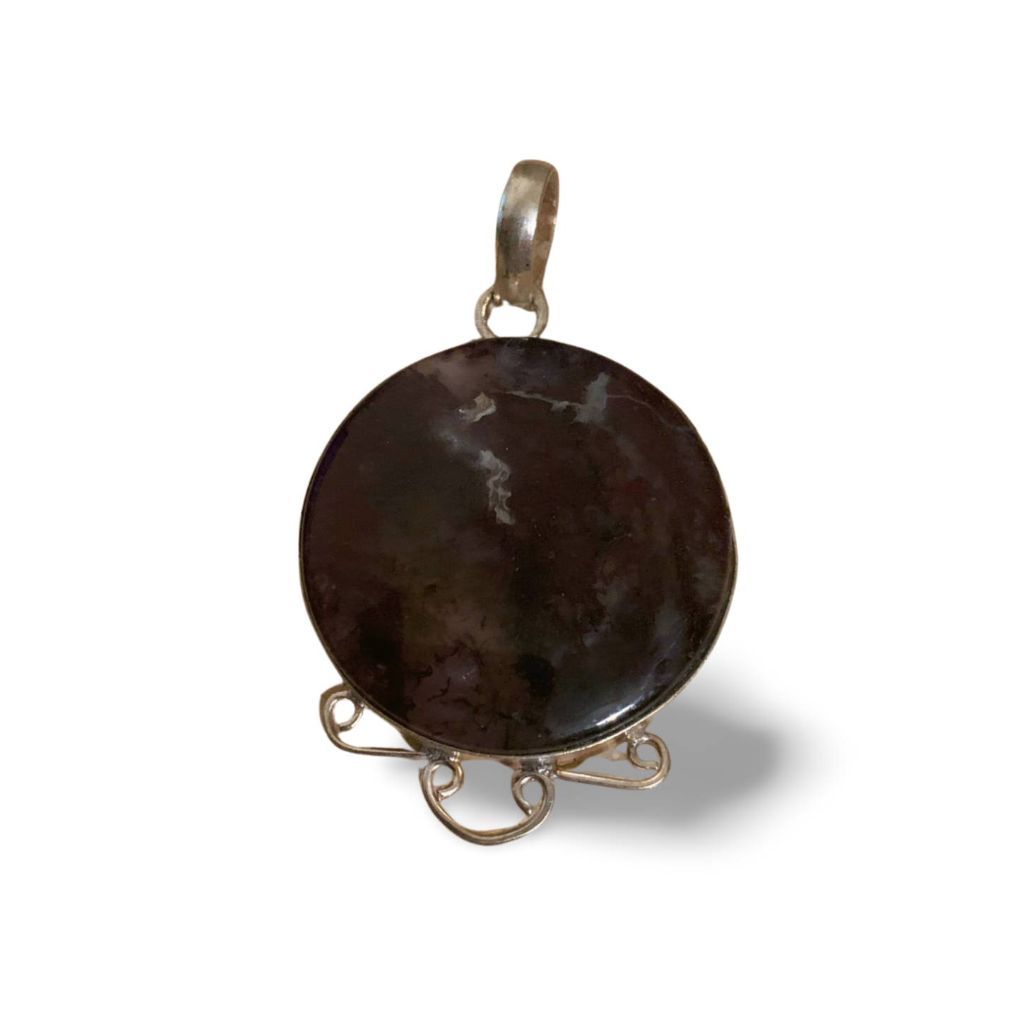 ROUND RED MOSS AGATE SILVER PENDANT