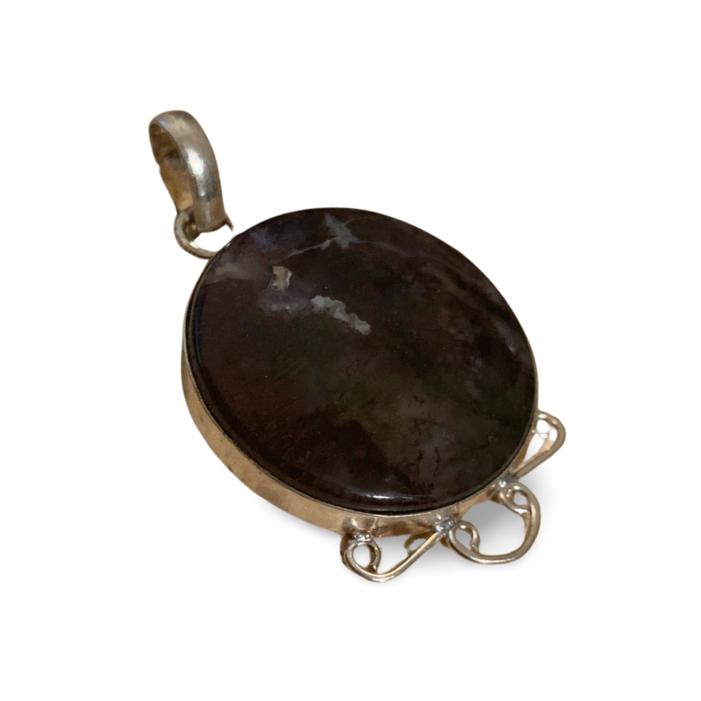 ROUND RED MOSS AGATE SILVER PENDANT