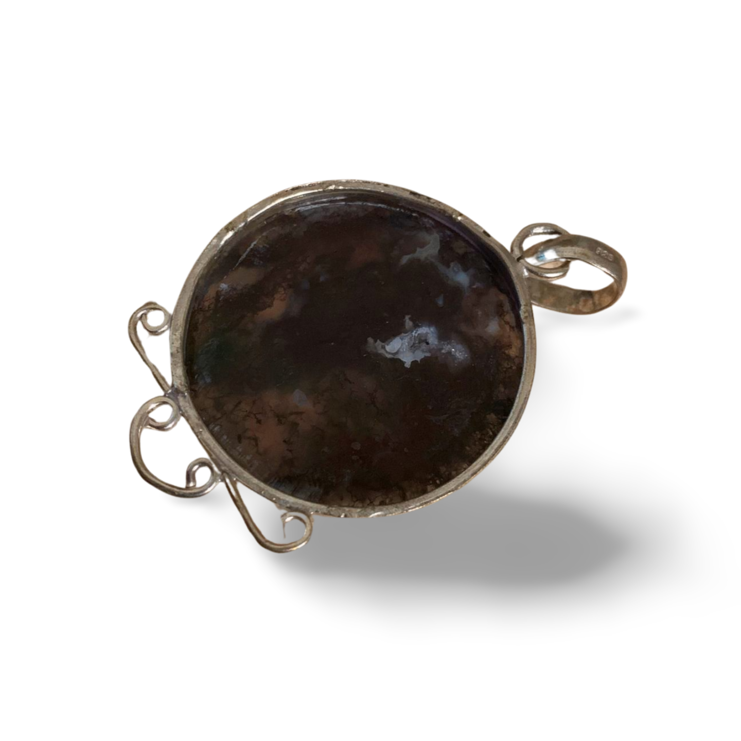 ROUND RED MOSS AGATE SILVER PENDANT