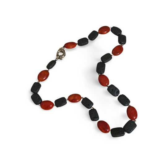 RED CORAL & LAVA ROCK NECKLACE