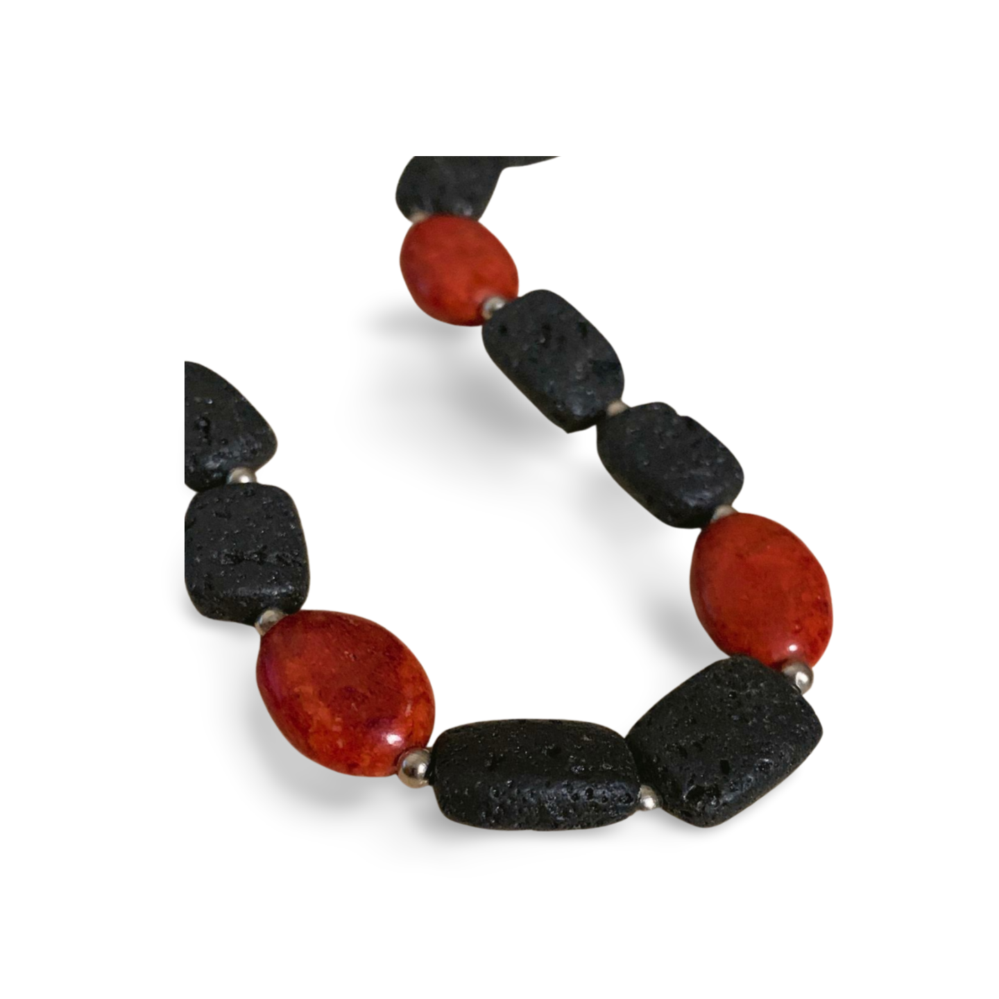 RED CORAL & LAVA ROCK NECKLACE