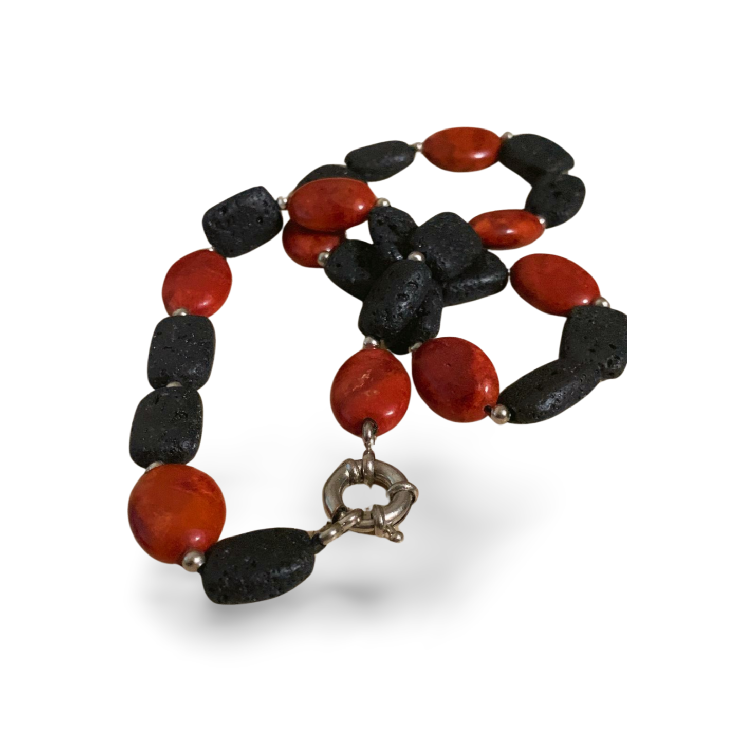 RED CORAL & LAVA ROCK NECKLACE