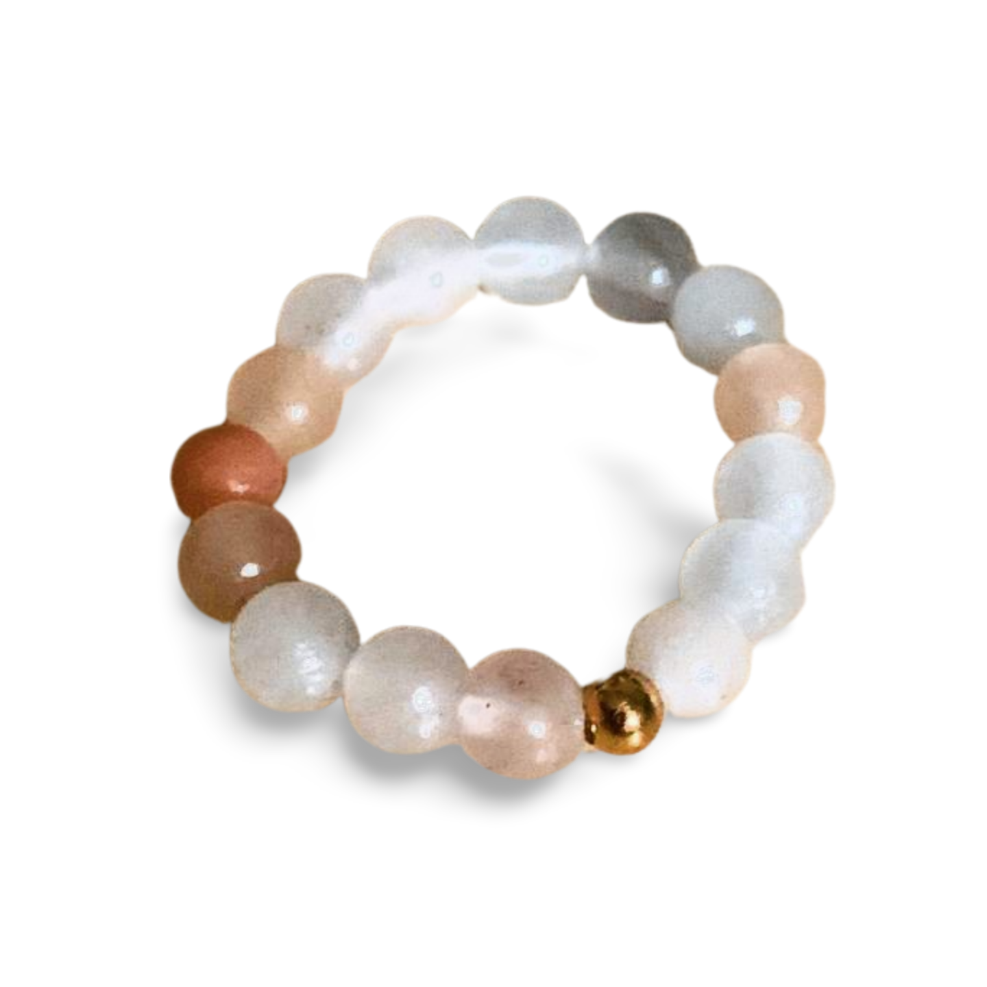 WHITE & PEACH CALCITE BEADED RING