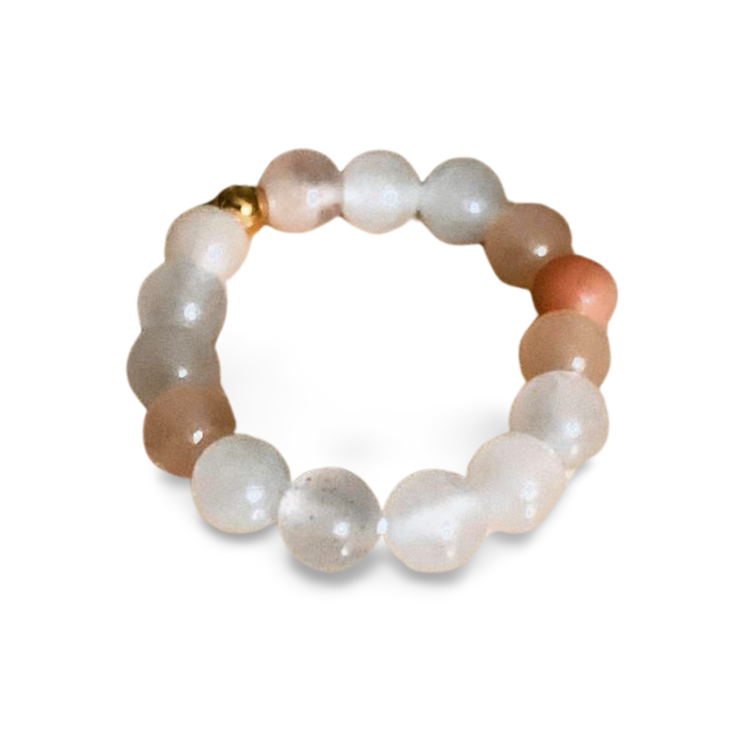 WHITE & PEACH CALCITE BEADED RING