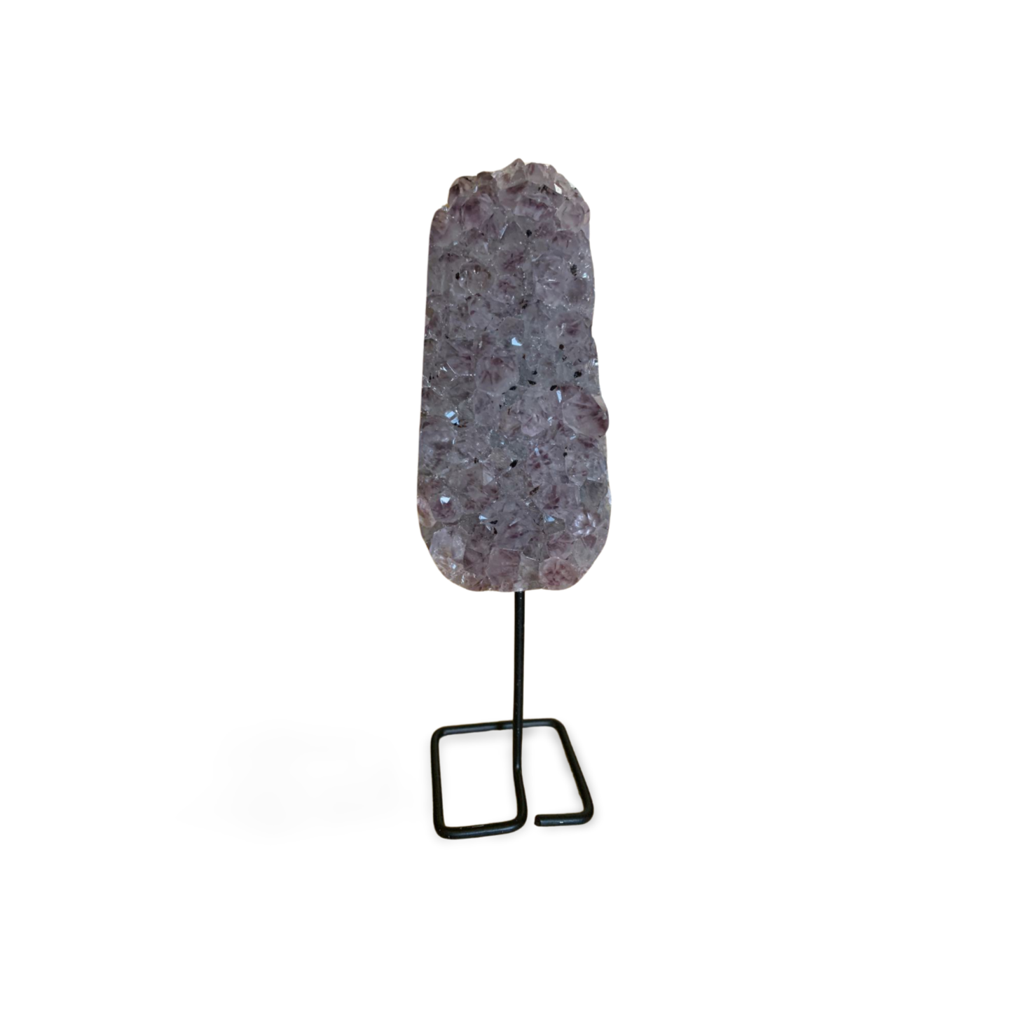 PHANTOM AMETHYST & GOETHITE CLUSTER ON METAL STAND