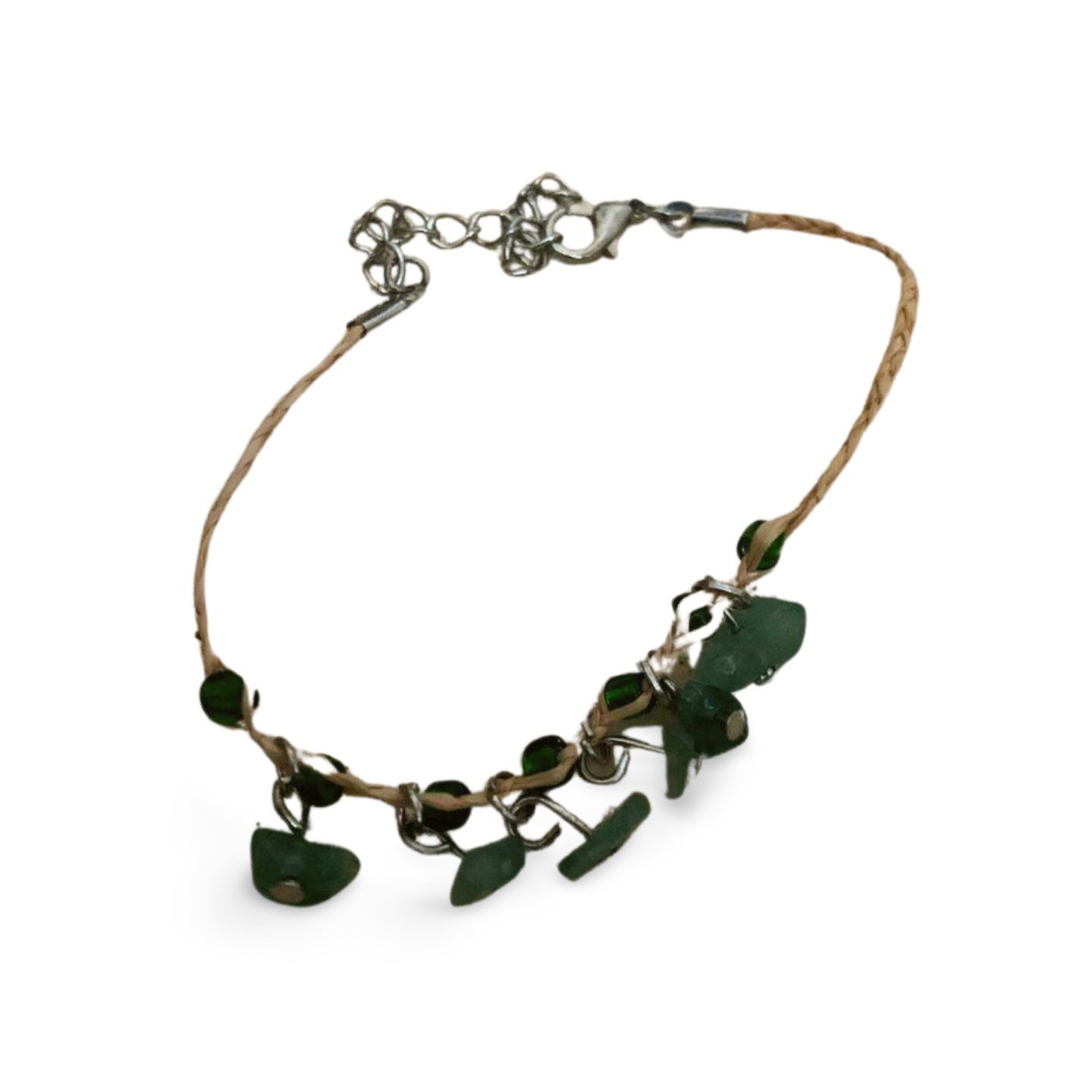 GREEN AVENTURINE CHIP NATURAL GRASS WOVEN BRACELET