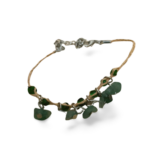 GREEN AVENTURINE CHIP NATURAL GRASS WOVEN BRACELET