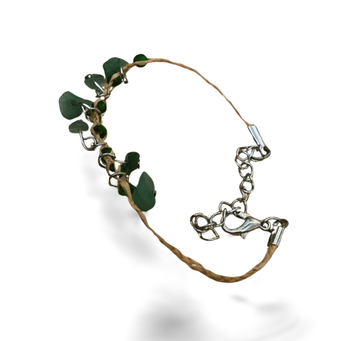 GREEN AVENTURINE CHIP NATURAL GRASS WOVEN BRACELET