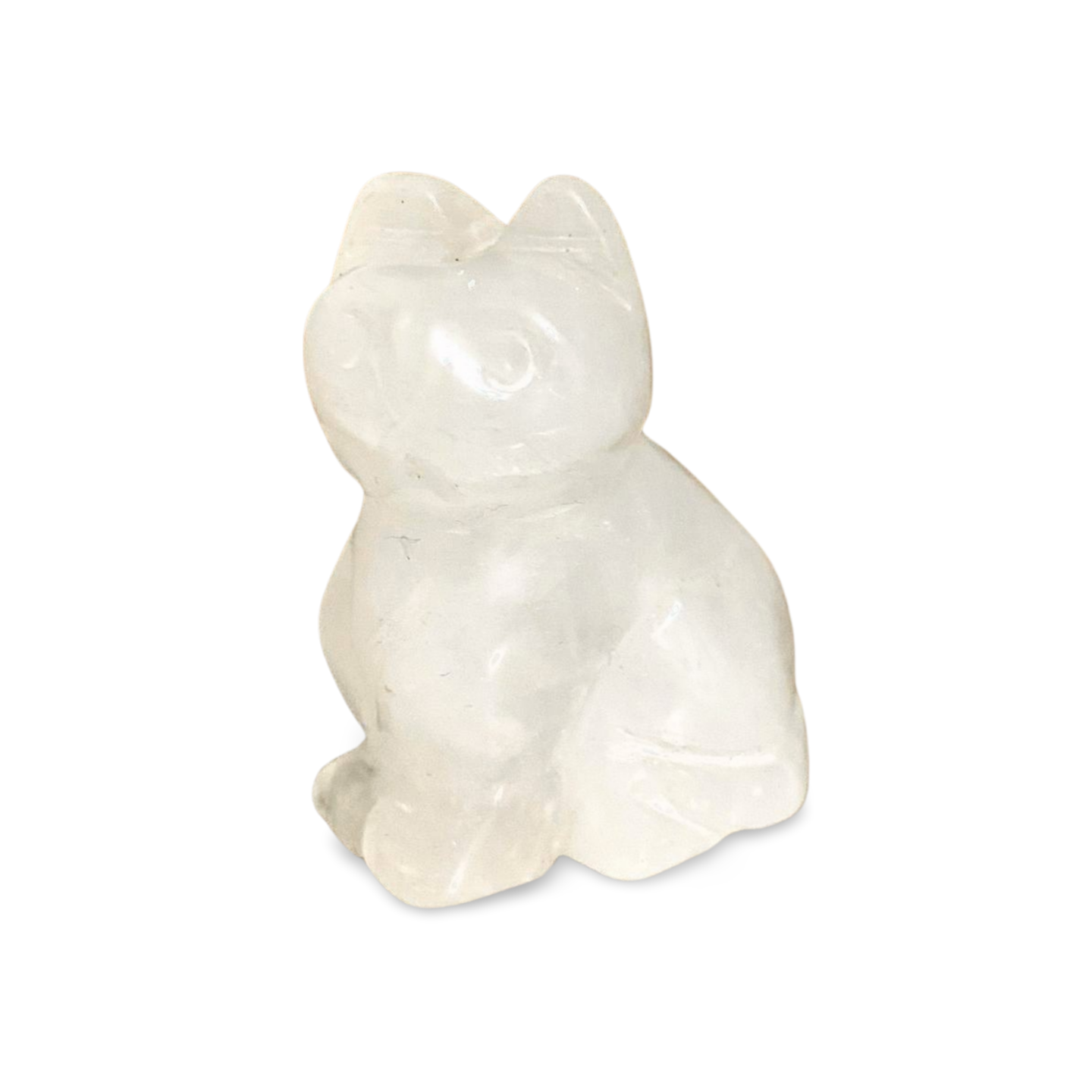 CLEAR QUARTZ HANDCRAFTED CAT CARVING