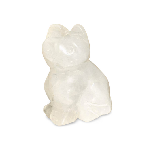 CLEAR QUARTZ HANDCRAFTED CAT CARVING