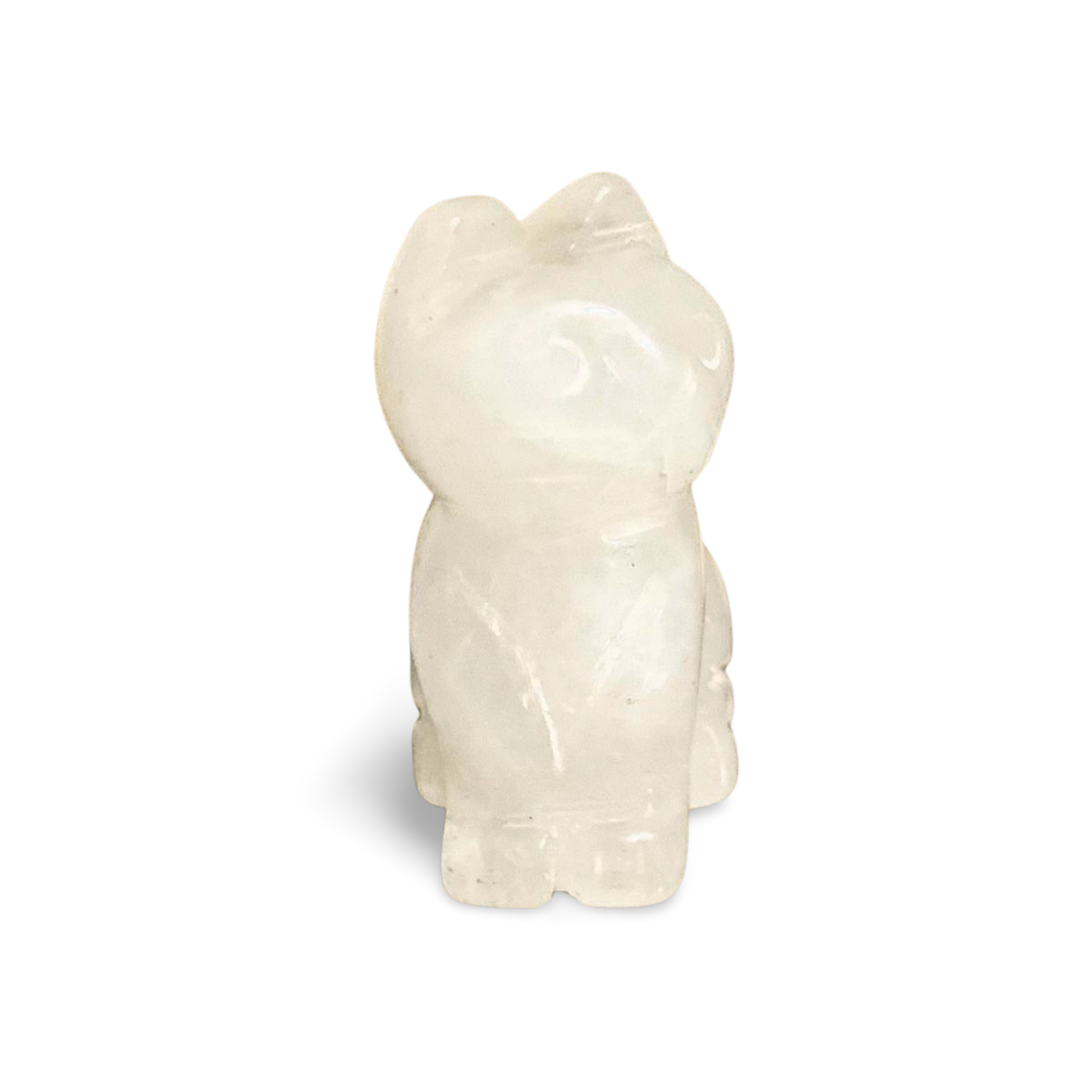 CLEAR QUARTZ HANDCRAFTED CAT CARVING