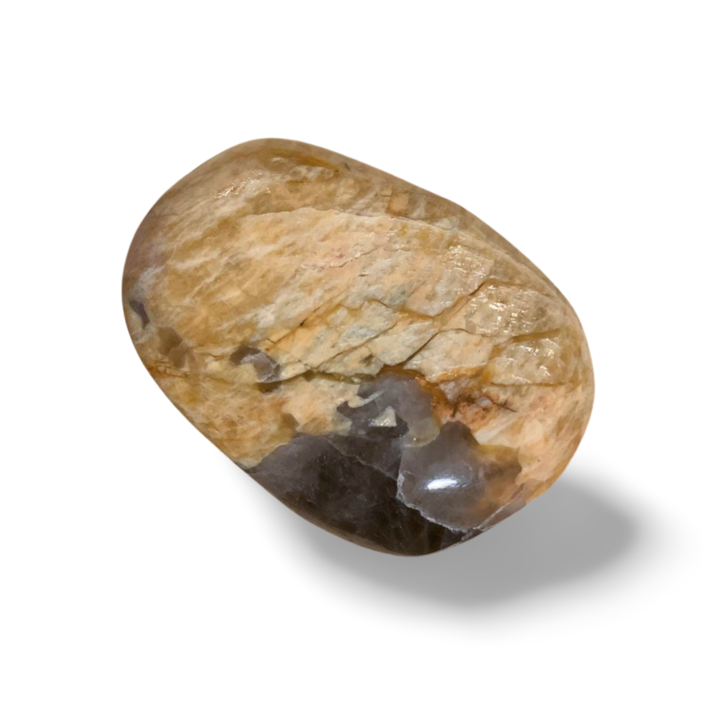 HONEY MOONSTONE with SMOKY QUARTZ PALM STONE (ZEBRADORITE)