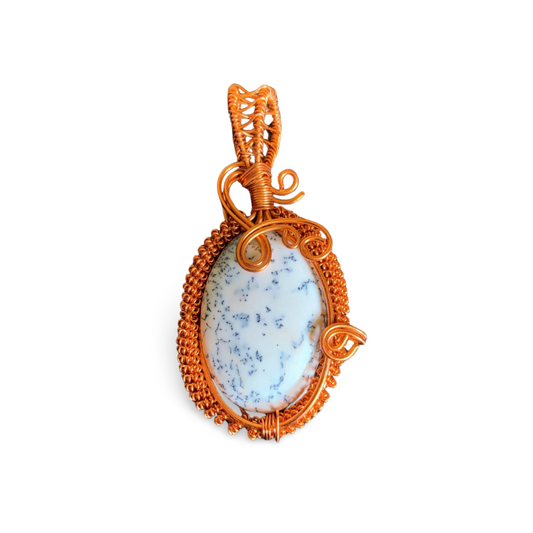 DENDRITIC OPAL / MERLINITE COPPER WIRE WRAP PENDANT