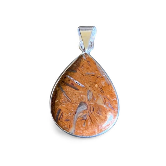 MIRIAM JASPER /CALLIGRAPHY STONE HANDMADE SILVER TEARDROP PENDANT