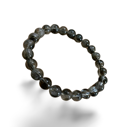 HIGH GRADE BLACK TOURMALINE in QUARTZ BEADED BRACELET