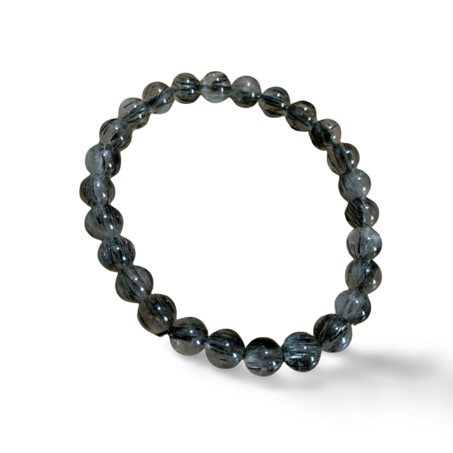 HIGH GRADE BLACK TOURMALINE in QUARTZ BEADED BRACELET