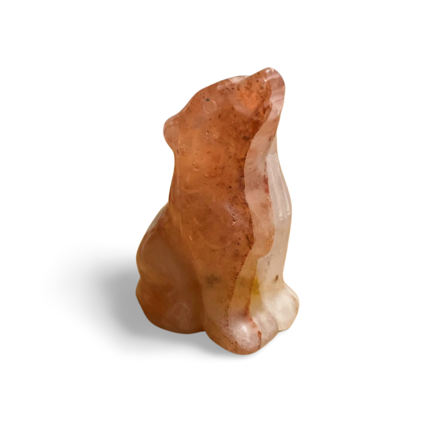 FIRE QUARTZ HOWLING WOLF CARVING