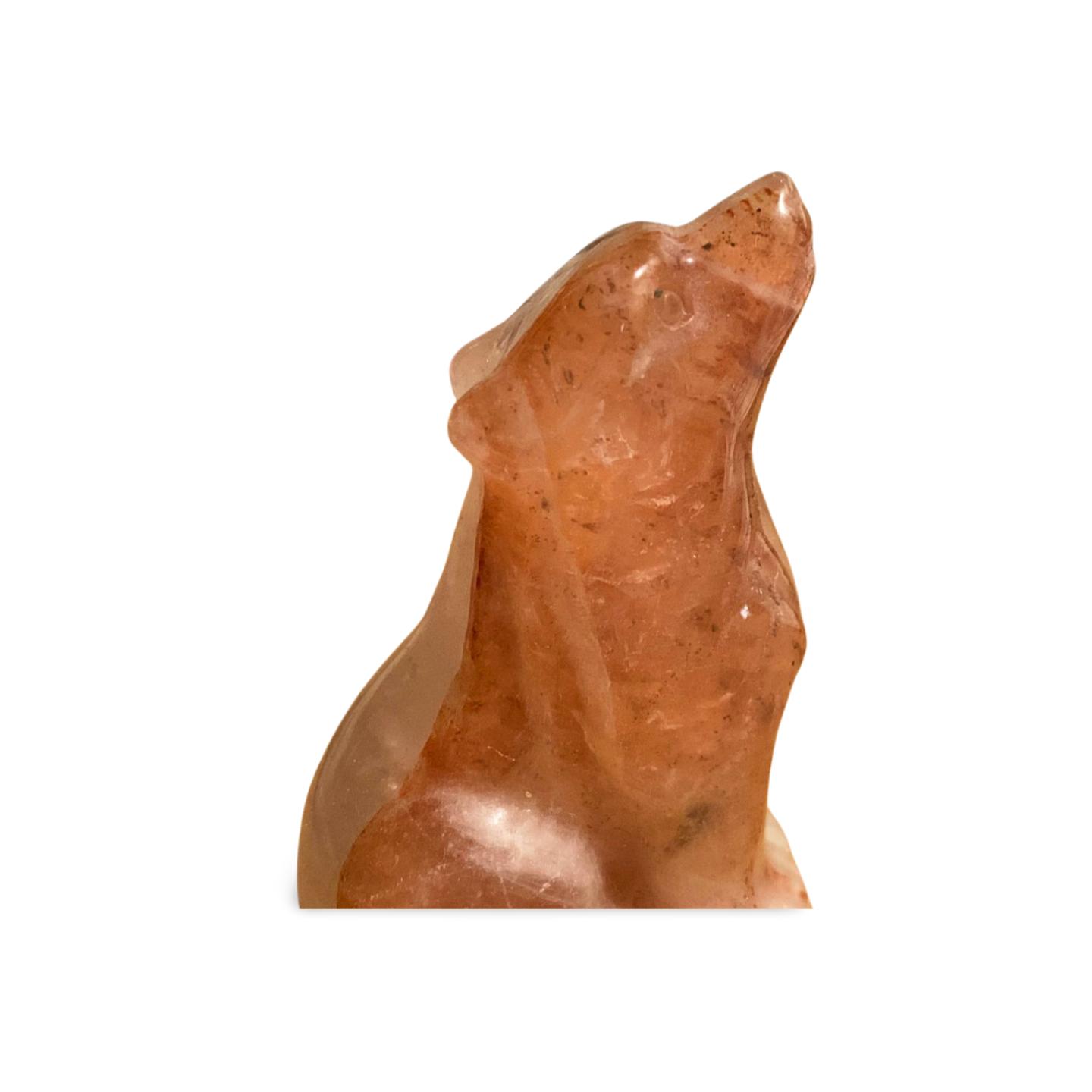 FIRE QUARTZ HOWLING WOLF CARVING