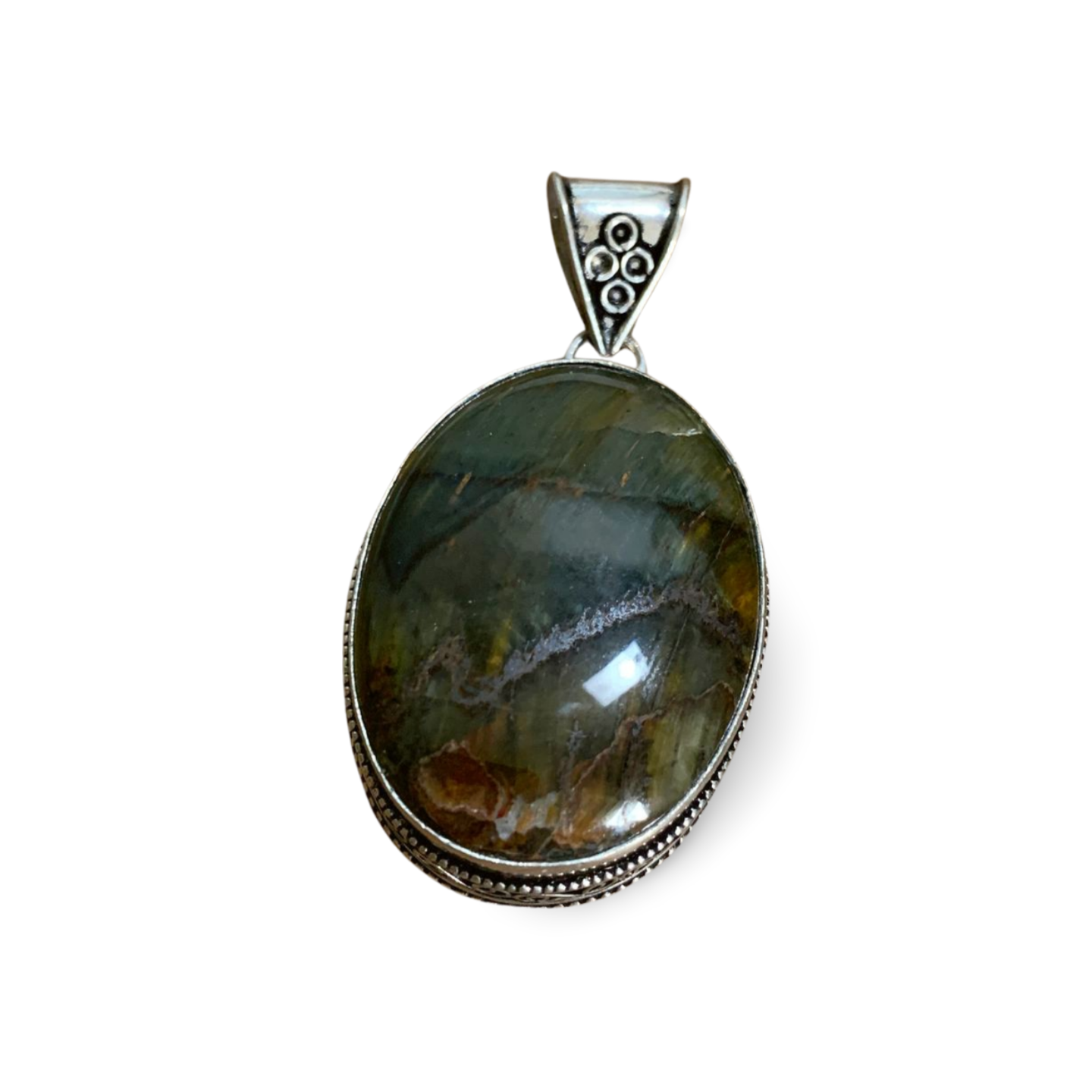 YELLOW GREEN PIETERSITE SILVER PENDANT