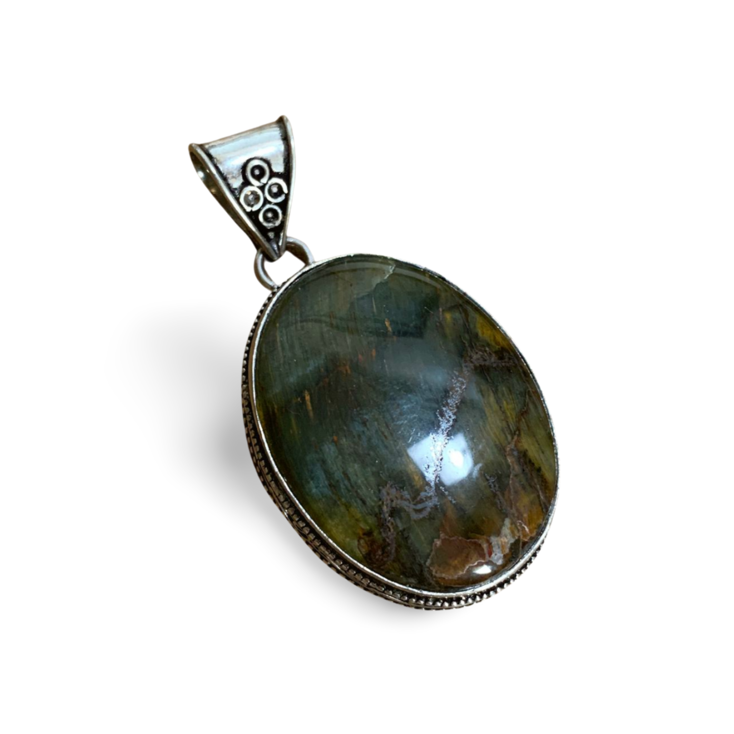 YELLOW GREEN PIETERSITE SILVER PENDANT