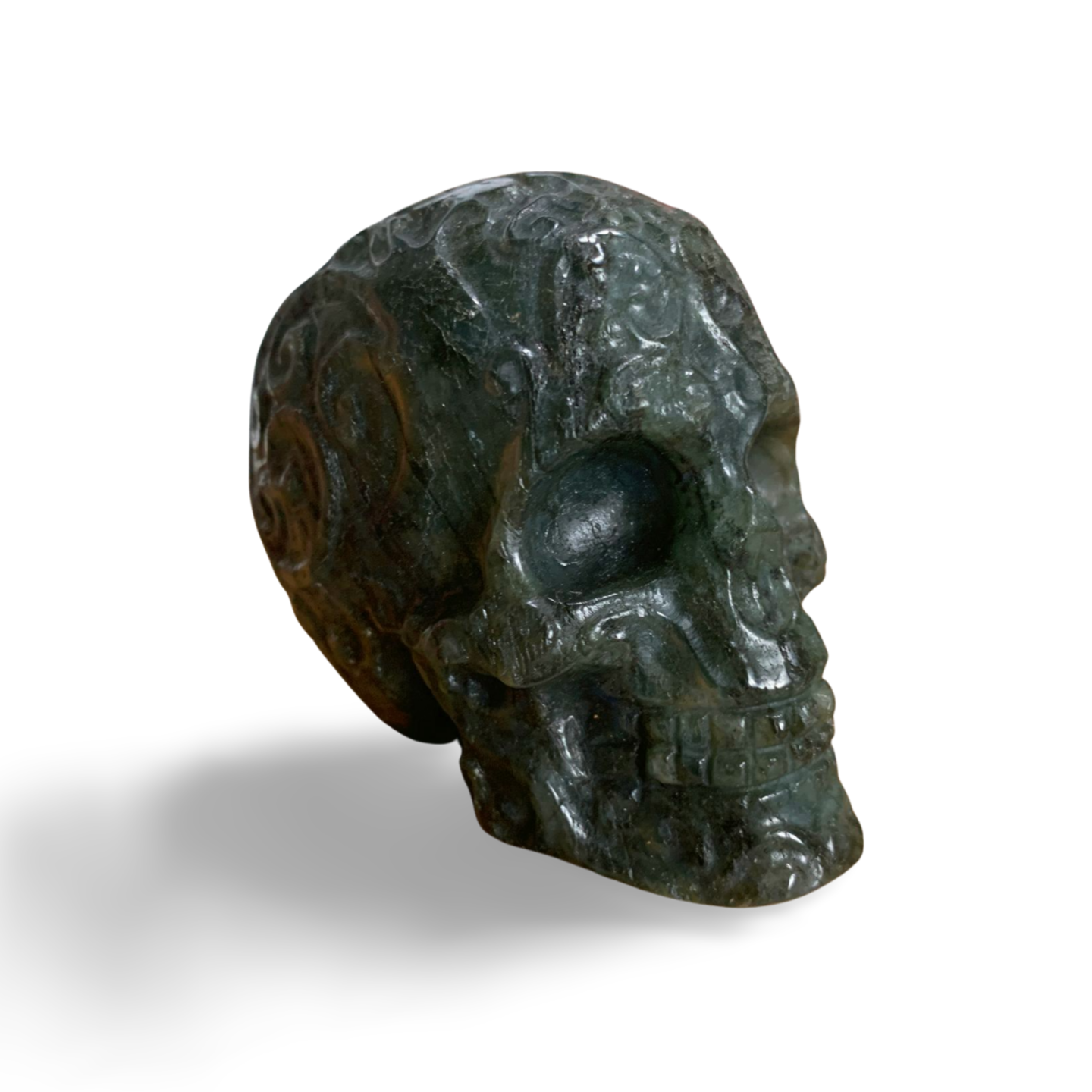 LABRADORITE SPECTROLITE BAROQUE SKULL CARVING