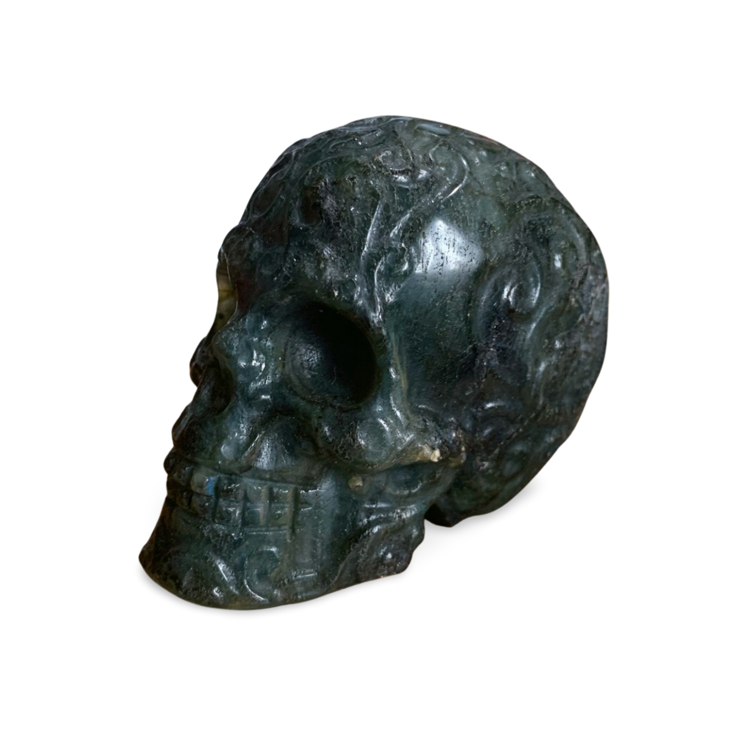 LABRADORITE SPECTROLITE BAROQUE SKULL CARVING