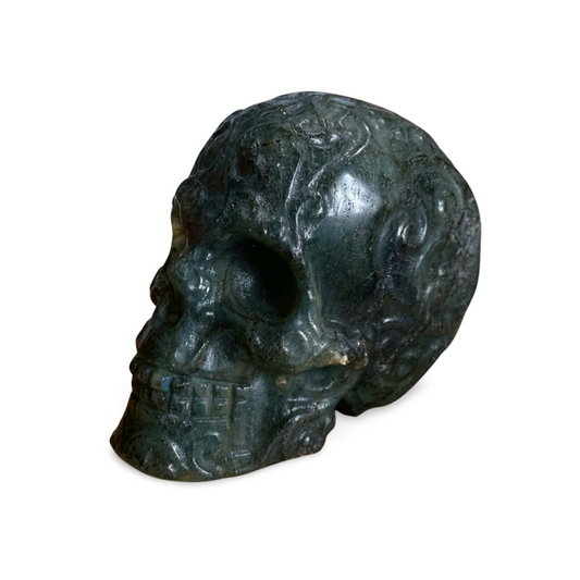 LABRADORITE SPECTROLITE BAROQUE SKULL CARVING